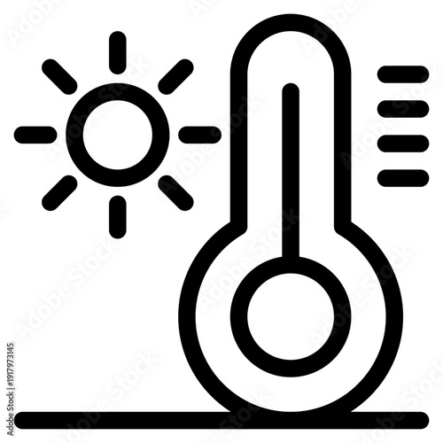 Heat's Embrace: An abstract illustration representing the essence of warmth and temperature, featuring a sun icon paired with a thermometer, evoking feelings of summer and high climate condition.