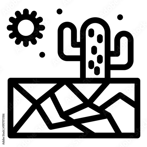Desert Solitude: An illustration of a solitary cactus stands resilient in the arid desert landscape, enduring the harsh sun. Symbolizing endurance and survival in the face of adversity.