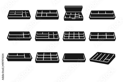 Vector simple storage plastic functional generation insert durable image drawer icon divider