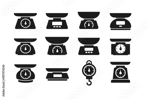 Scale icons universal kitchen black icon representation symbol vector flat visual graphic