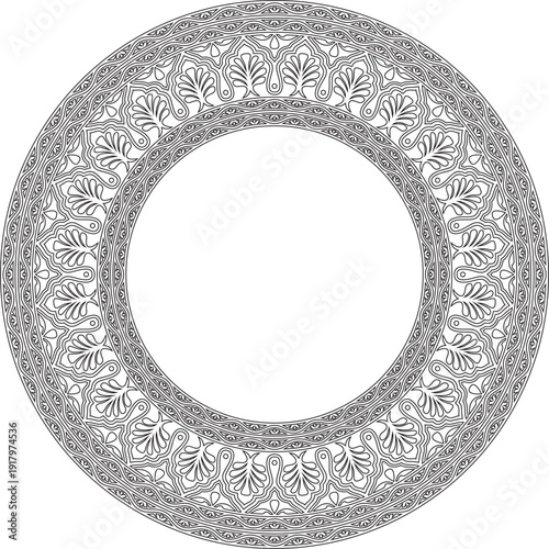 Vector black contour round national Indian ornament. Circle, ring, border, ethnic Hindu frame.
