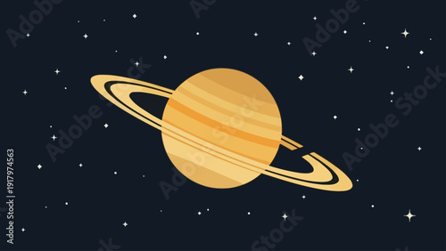 Saturn planet with rings in the starry night sky.