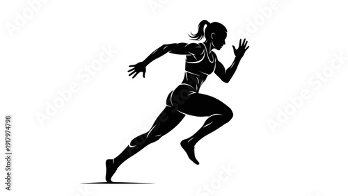 Silhouette of a muscular athletic woman running at speed.