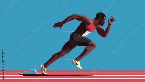 Athlete sprinting on track with motion blur