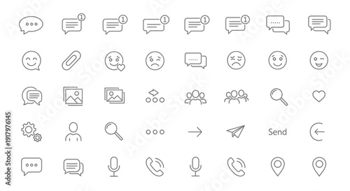 Social Media Communication Line Icons Set for Chat and Connection