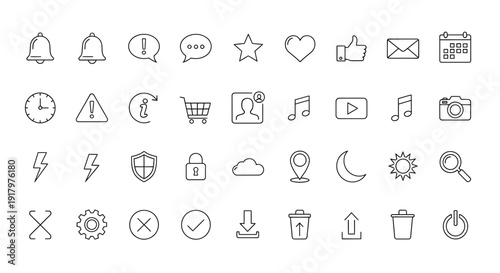 Essential Interface Outline Icons for Web and Mobile Applications