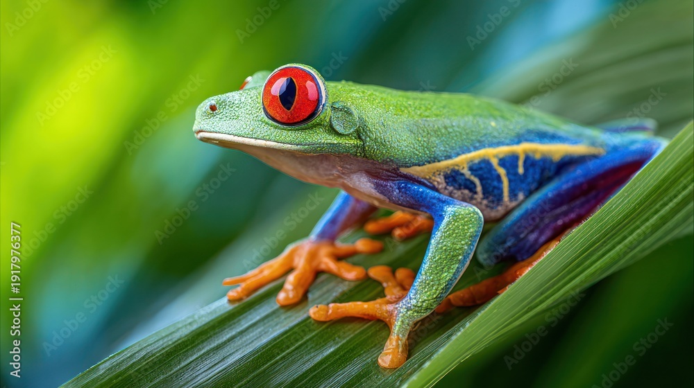Obraz premium Colorful tree frog on leaf