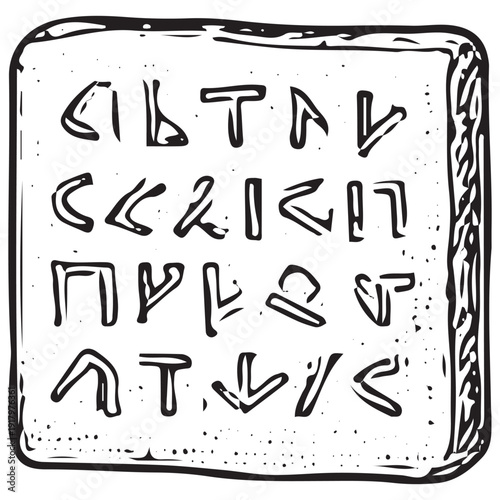 Ancient Stone Tablet Inscription Archaeological Artifact Historic Writing Illustration