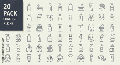 Monochrome Skincare & Beauty Line Icons for Modern Cosmetic Branding