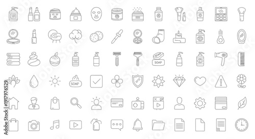 Diverse General Line Icons Set: Beauty, Business, Nature, Digital Concepts