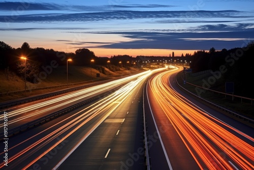 Wallpaper Mural Highway showing traffic light trails during blue hour conveying movement and speed Torontodigital.ca
