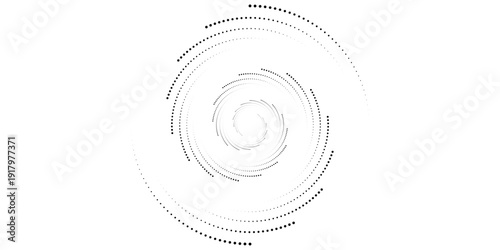 Modern abstract background. Halftone dots in circle form. Spiral logo, icon or design element. Black dots on a white background and white dots on the black side.