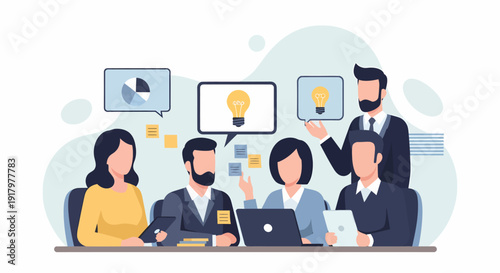 Business people collaborate in a meeting room brainstorming new ideas for project development.