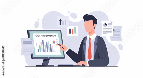 Professional businessman analyzing financial data on computer screen.