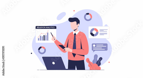 Professional businessman presenting financial data analysis and marketing strategy.