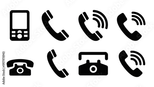 Vector Icon Sheet of Various Phones and Communication Devices in Modern Telecommunication