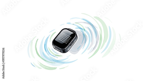 Smartwatch with digital display and abstract wave background