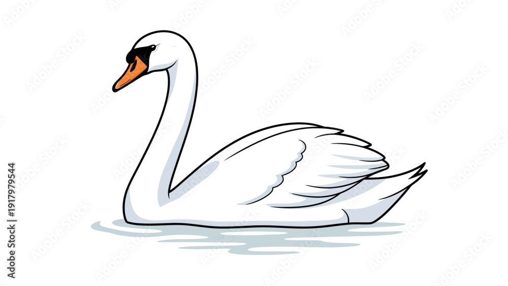 Naklejka premium Elegant white swan swimming gracefully on water