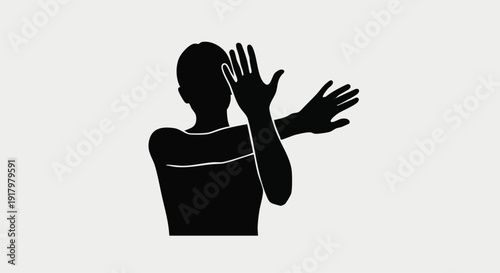 Boy showing hands gesture illustration in modern flat style, perfect for communication, interaction, and educational design projects.