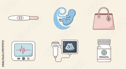 Pregnancy and Maternity Icons Set. Medical Care, Fetus, Baby & Prenatal Concept