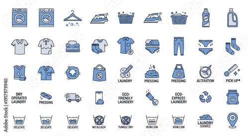 Comprehensive Laundry Care & Eco-Friendly Service Vector Icons Set