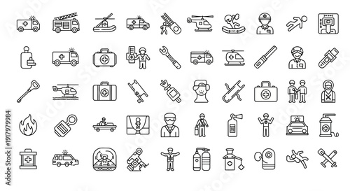 Emergency Response and Rescue Outline Icons Set for Safety