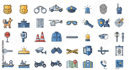 Police, Law Enforcement, and Public Security Flat Icons Set