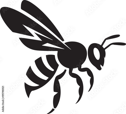 Stylized black bee icon flying on white background, vector illustration