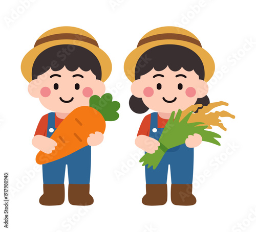 Cute Farmer Character Illustration Set