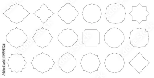 Ornamental Frame Overlay Collection with Symmetrical Geometric Black Outlined Shapes Featuring Curves, Points, and Decorative Edges for Invitations, Labels, and Elegant Graphic Design