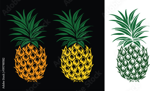PINEAPPLE FRUIT VECTOR IMAGE WITH BLACK BACKGROUND