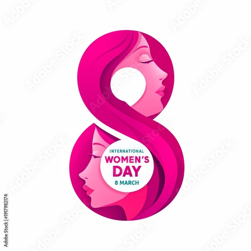International Women Day celebration poster banner design. 8 March womens day symbol on white background.