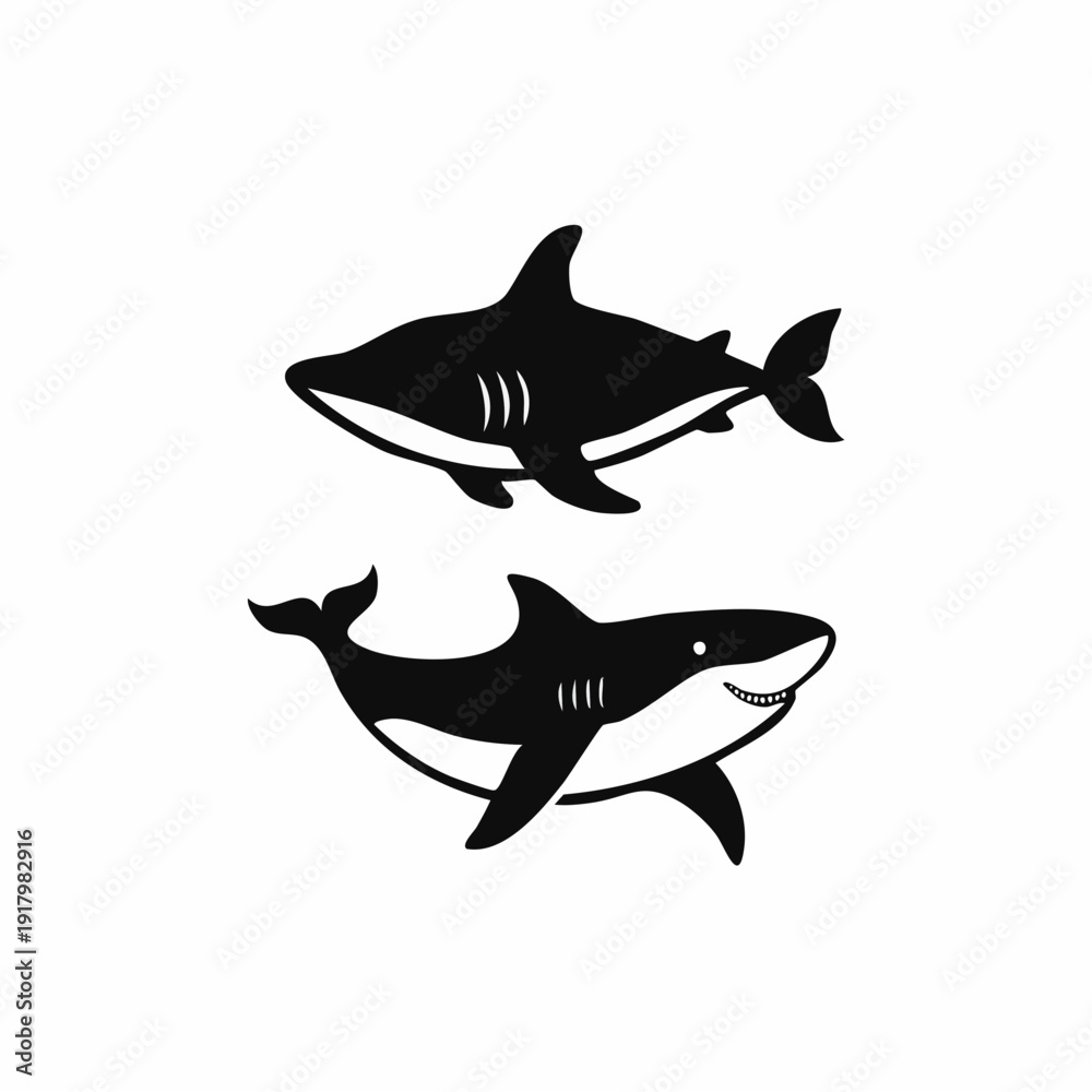 Fototapeta premium Create a sea animal icon set with 2 solid black silhouette icons in one vector