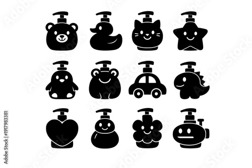 Black vector icon hygiene generation household pump image safety soap friendly simple