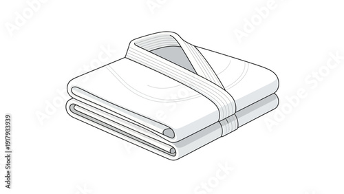 Folded white karate gi uniform, ready for practice or competition.