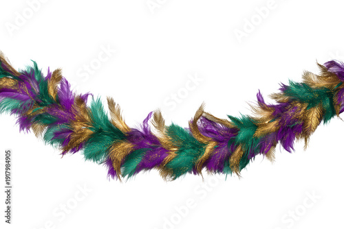 Green Purple and Gold Feather Boa with Glitter on a Transparent Background Isolated Clipart Digital Design Asset