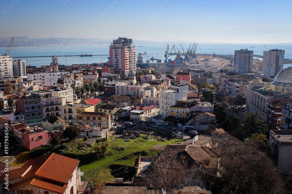 Obraz premium Panoramic view of Durres town and port, Albania