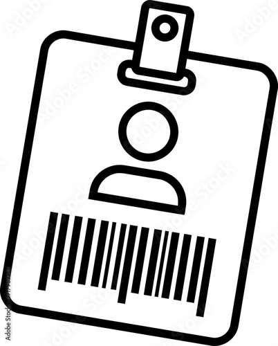 Personal identification badge with barcode and user icon. Simple outline style. Vector icon for identity, security, or membership concept