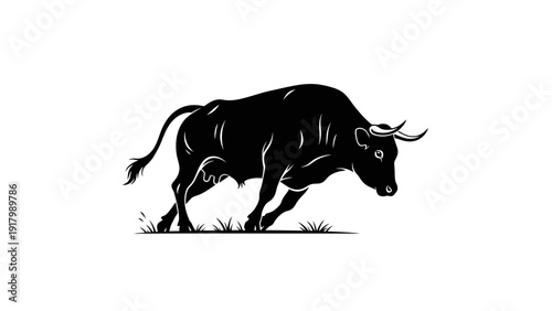 Powerful Silhouette of a Charging Cow in Wild American Prairies. transparent.