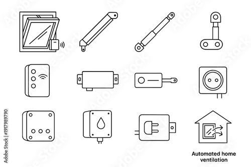 Controller automatic opener ventilation pivot opening relay control window vector icon automated