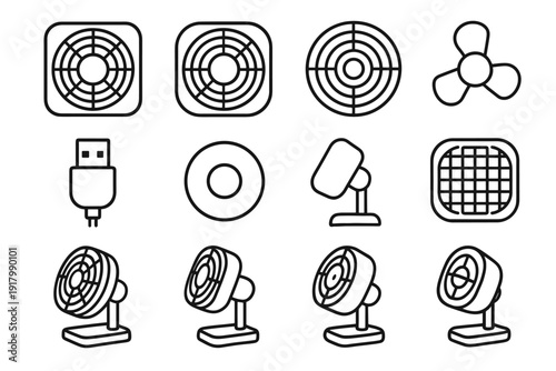 Grille fan control capacitive flat silent clean icon vector usb mini segment