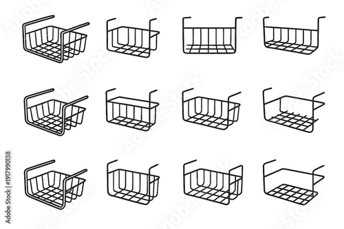 Under look wire storage shelf rounded organizer kitchen clean lightweight icon vector