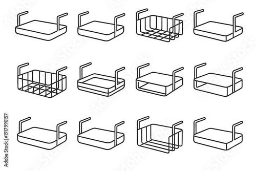 Smooth rectangular reinforced modern vector minimalist open icon shelf form attachment organizers