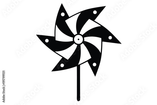 pinwheel spinning toy line art silhouette vector illustration