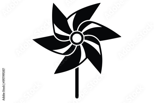 pinwheel spinning toy line art silhouette vector illustration