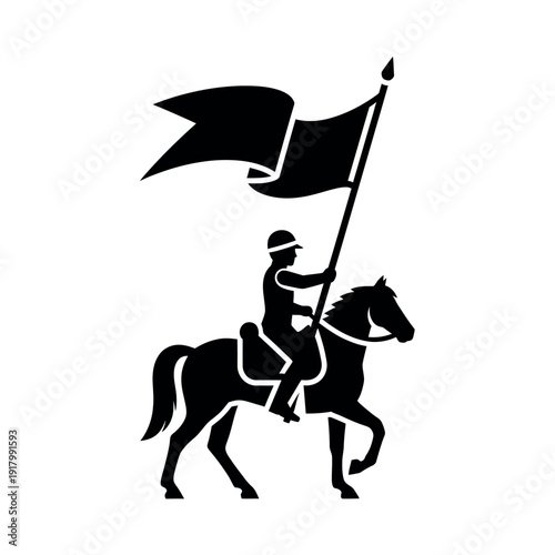 Equestrian Knight with Flag Silhouette.