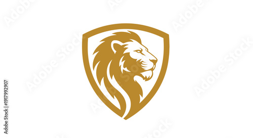 Imperial Gold Majestic Lion's Head Silhouette Logo within a Powerful Heraldic Shield. transparent.