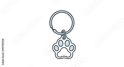 Minimalist Dog Paw Print Keychain Icon in Soft Blue Monochromatic Style. transparent.
