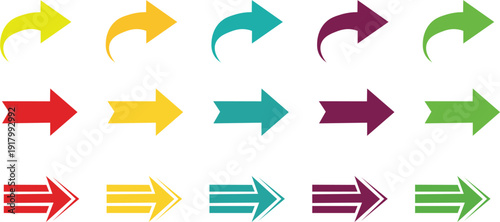 Collection of colorful arrow icons in various styles and directions
