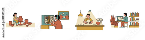 Flat Vector Artisan Crafting and Creative Hobby Illustration Set for Small Business and DIY Workshop Branding